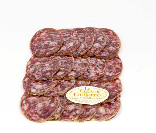 IBERIAN ACORN SAUSAGE TRAY. Net weight 150 GR. Bandeja Salchichón Ibérico Cular de Bellota . Aprox  150 gr.